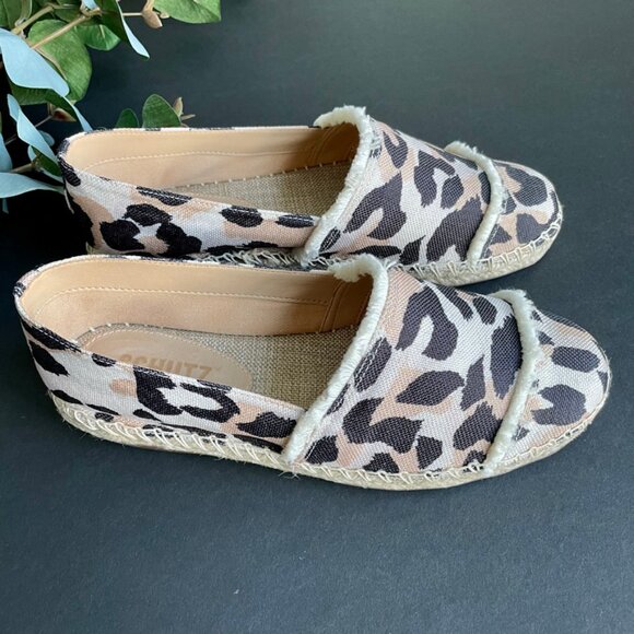 NEW Schutz Ohanna Leopard Print Canvas Espadrilles Flats Size 5.5 - Picture 4 of 9